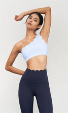 Load image into Gallery viewer, Scalloped One Shoulder Sports Bra Baby Blue